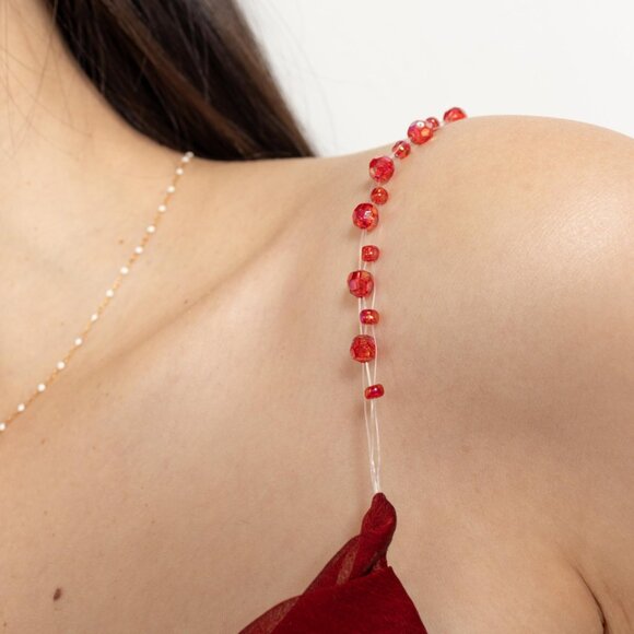 90s Vintage Maroon Slip Dress, Beaded Straps, Small - Picture 3 of 10